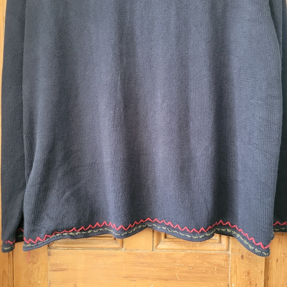 90s Boho Floral Embroidered Cardigan Navy Blue XL 12-14 - Picture 7 of 16